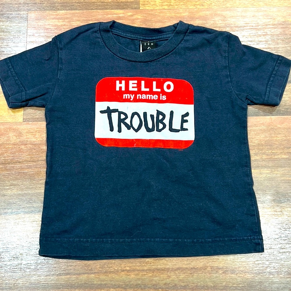 Hello My Name Is Trouble Navy Blue Shirt (Youth 4T)